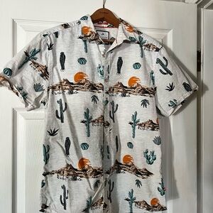 Denim & Flower Men's Cactus Print Shirt - Gray and Orange